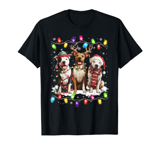 Cute Three Pitbull Christmas Women Men Dog Love T-Shirt