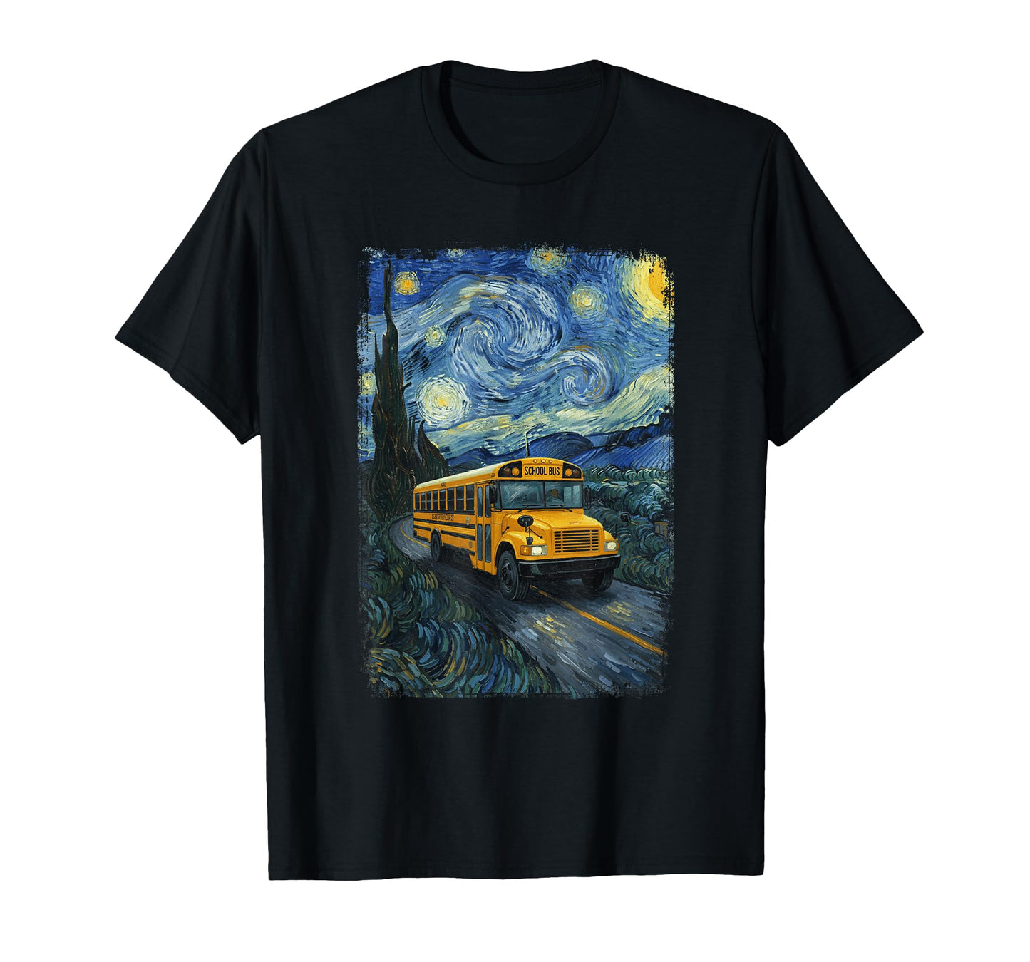 School Bus Van Gogh Starry Night Bus Driver T-Shirt