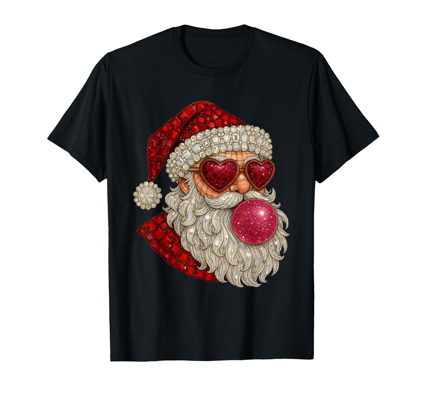 Glam Santa Bubblegum Heart Glasses Xmas T-Shirt