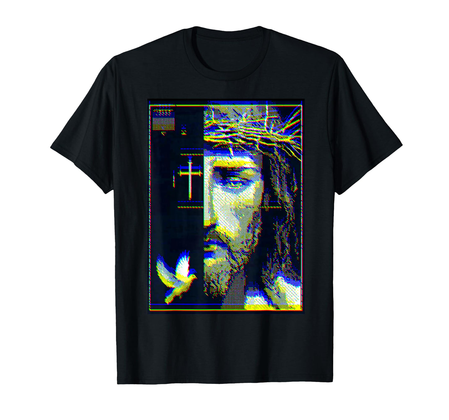 Jesus Christ Glitch Dove Crucifix Streetwear T-Shirt