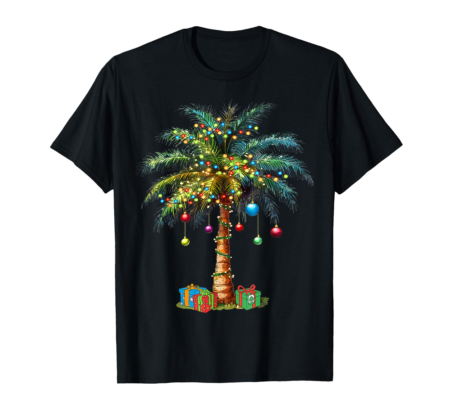 Tropical Christmas Hawaiian Santa Xmas Lights Palm Tree T-Shirt