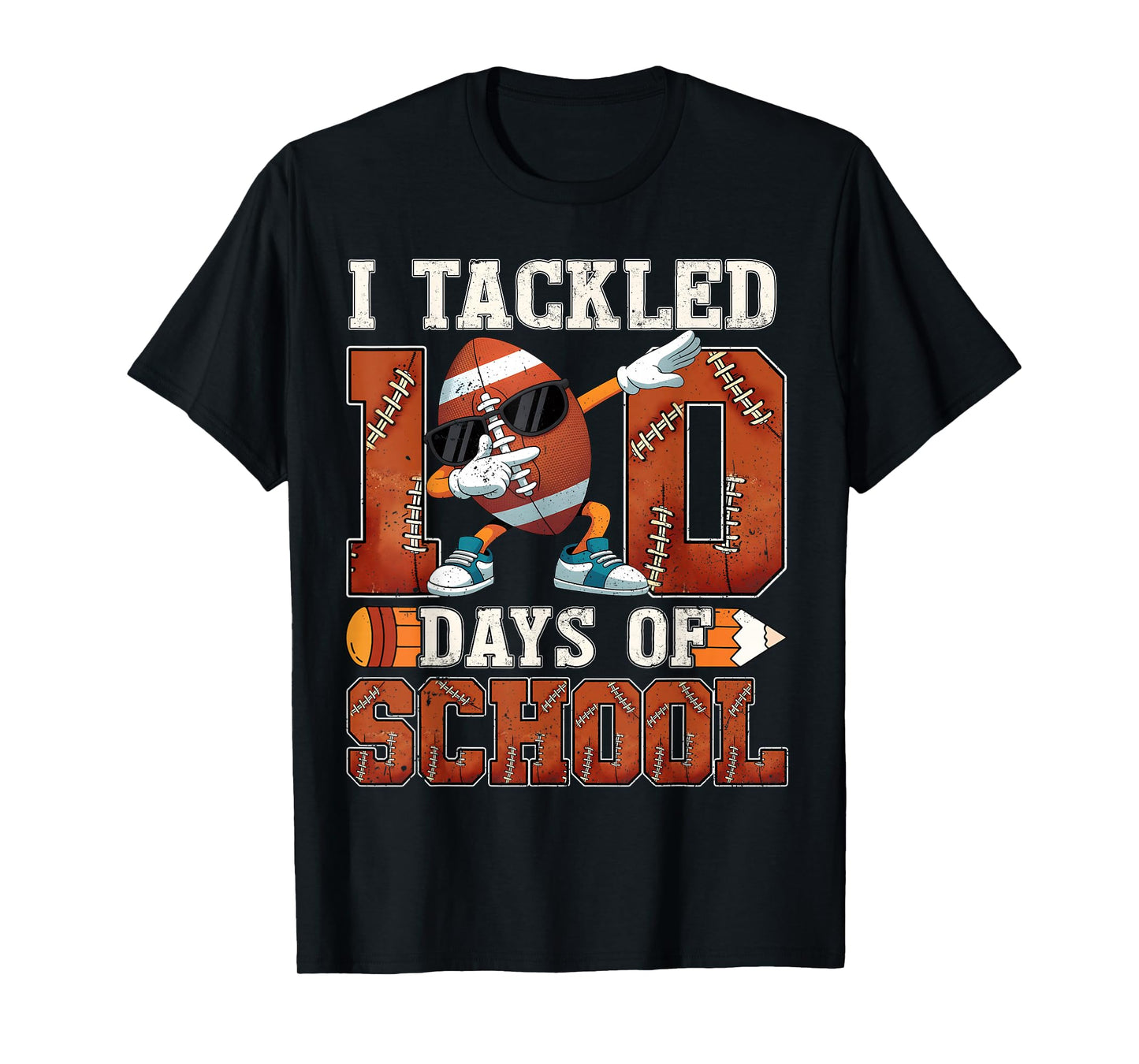 100th Day of School Football Tackle 100 Days Mens Boys Kids T-Shirt