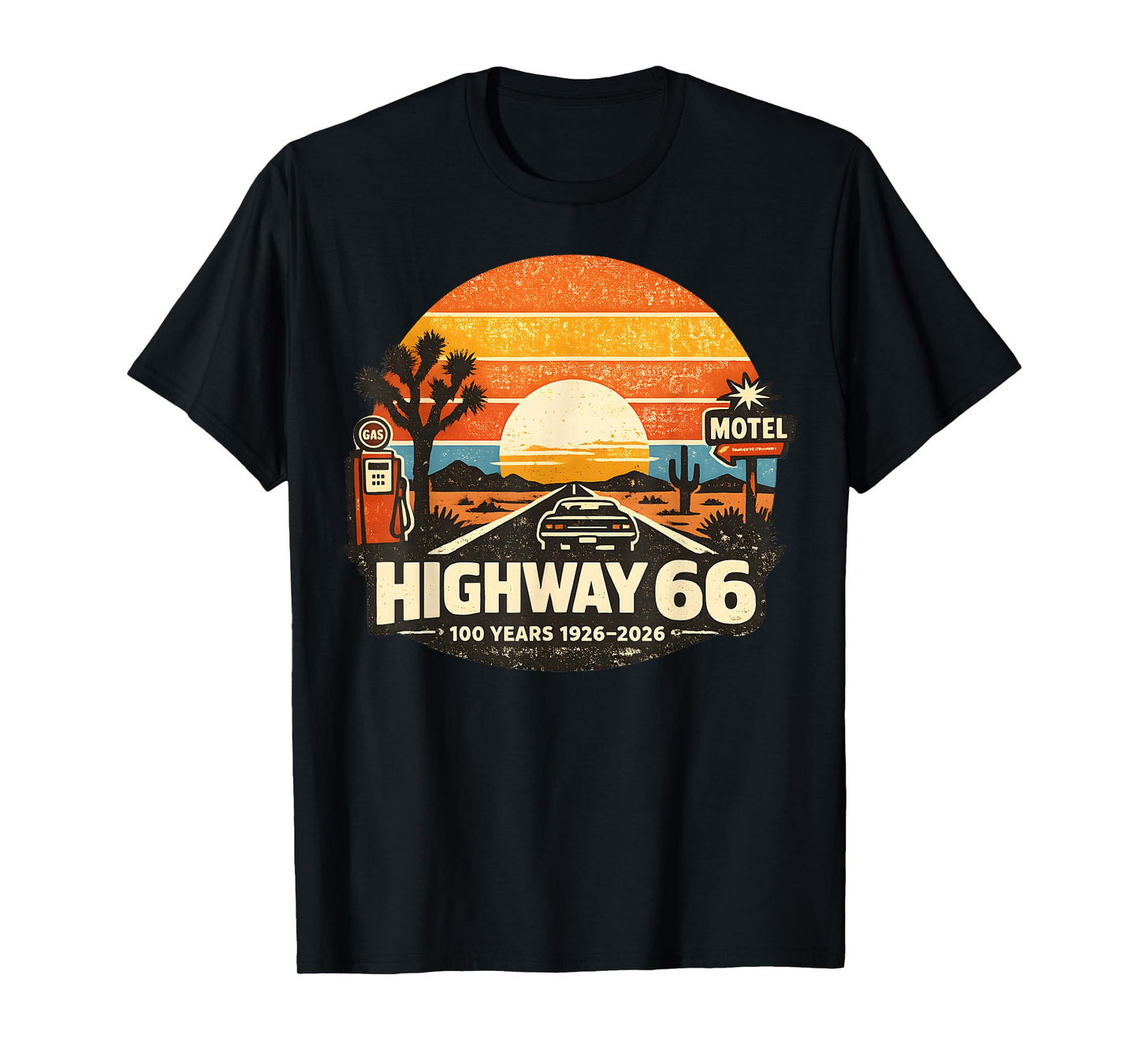 Highway 66 100 Years 1926-2026 Classic Car Lover Anniversary T-Shirt