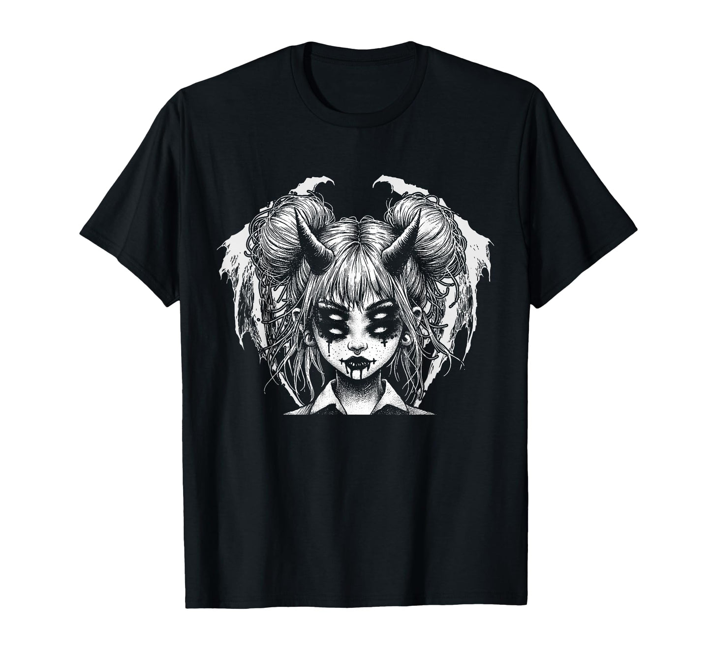 Satanic Devil Halloween Horned Girl Goth Glitch T-Shirt