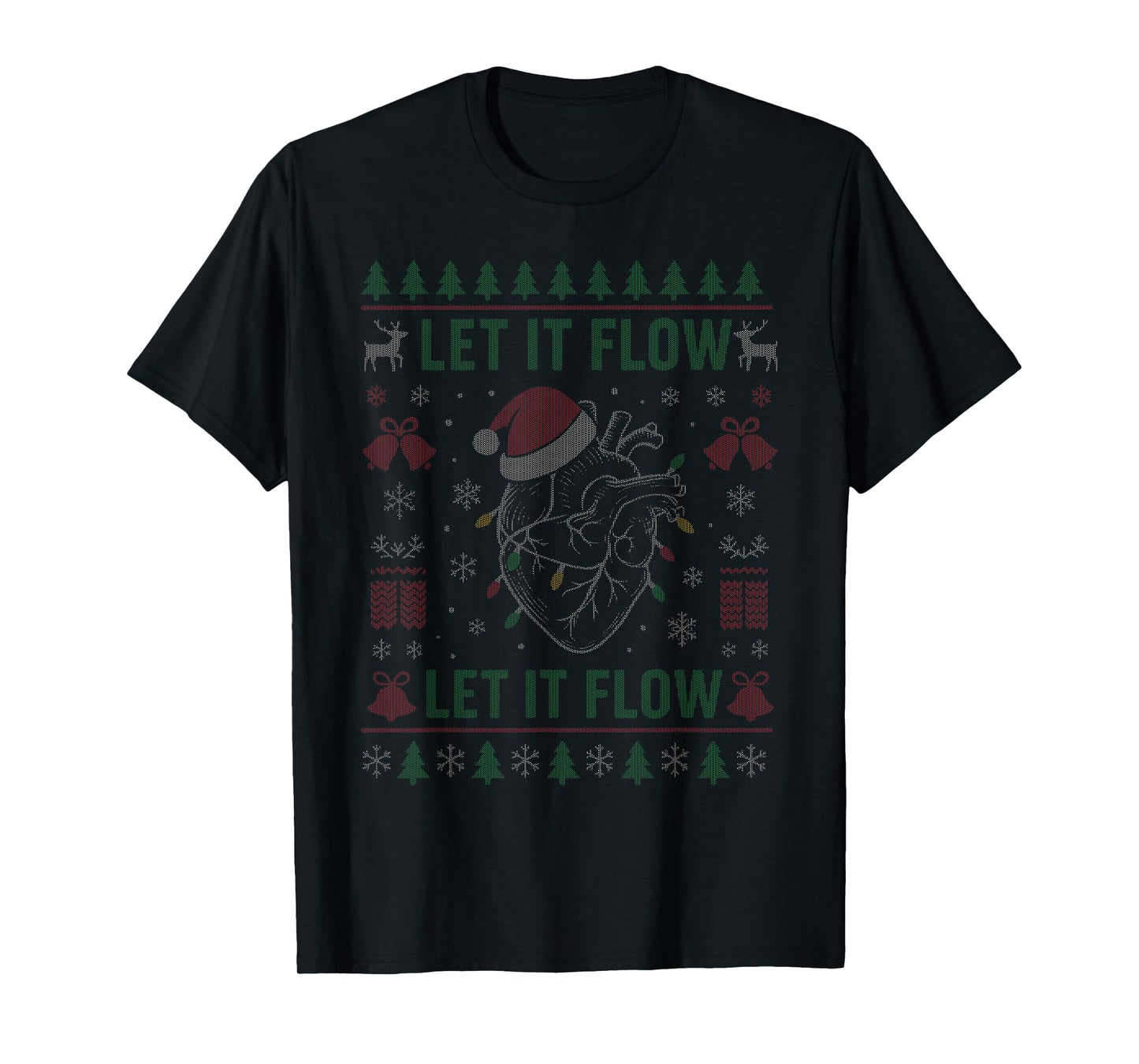 Let It Flow Anatomy Heart Cardiac Nurse Santa Ugly Christmas T-Shirt