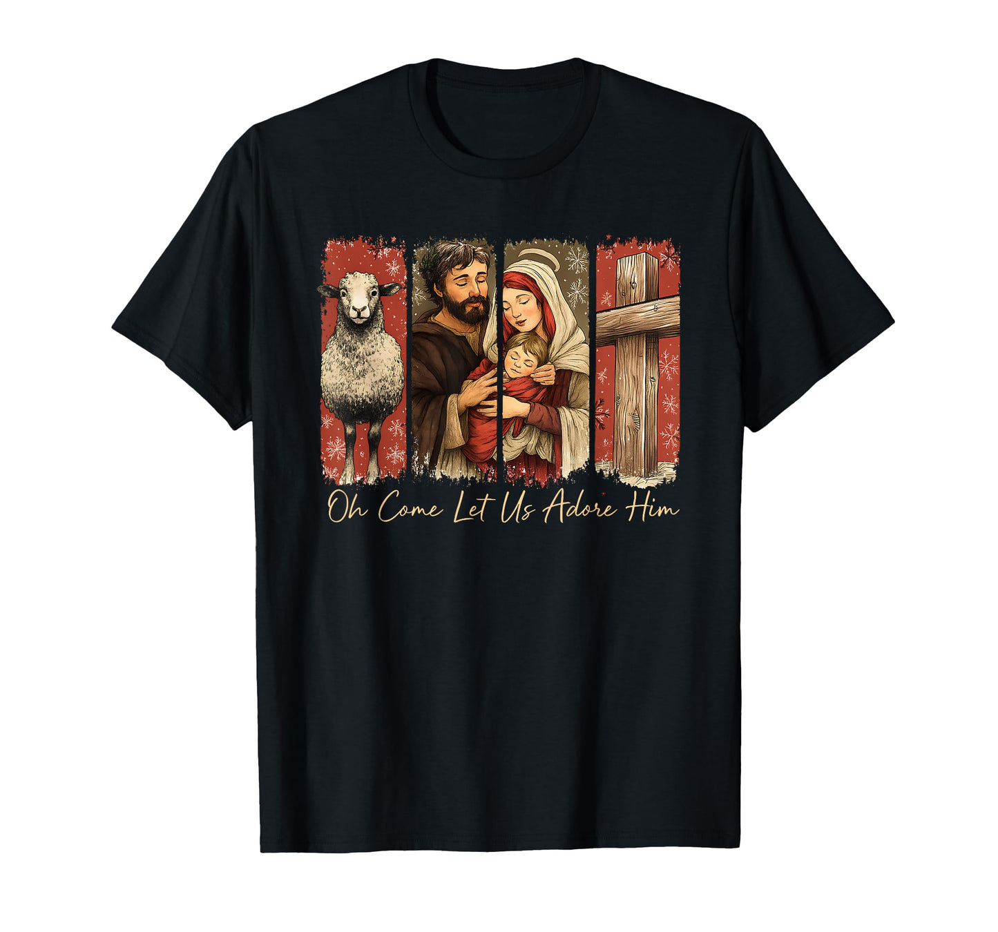 Oh Come Let Us Adore Him Nativity Holy Christian Christmas T-Shirt