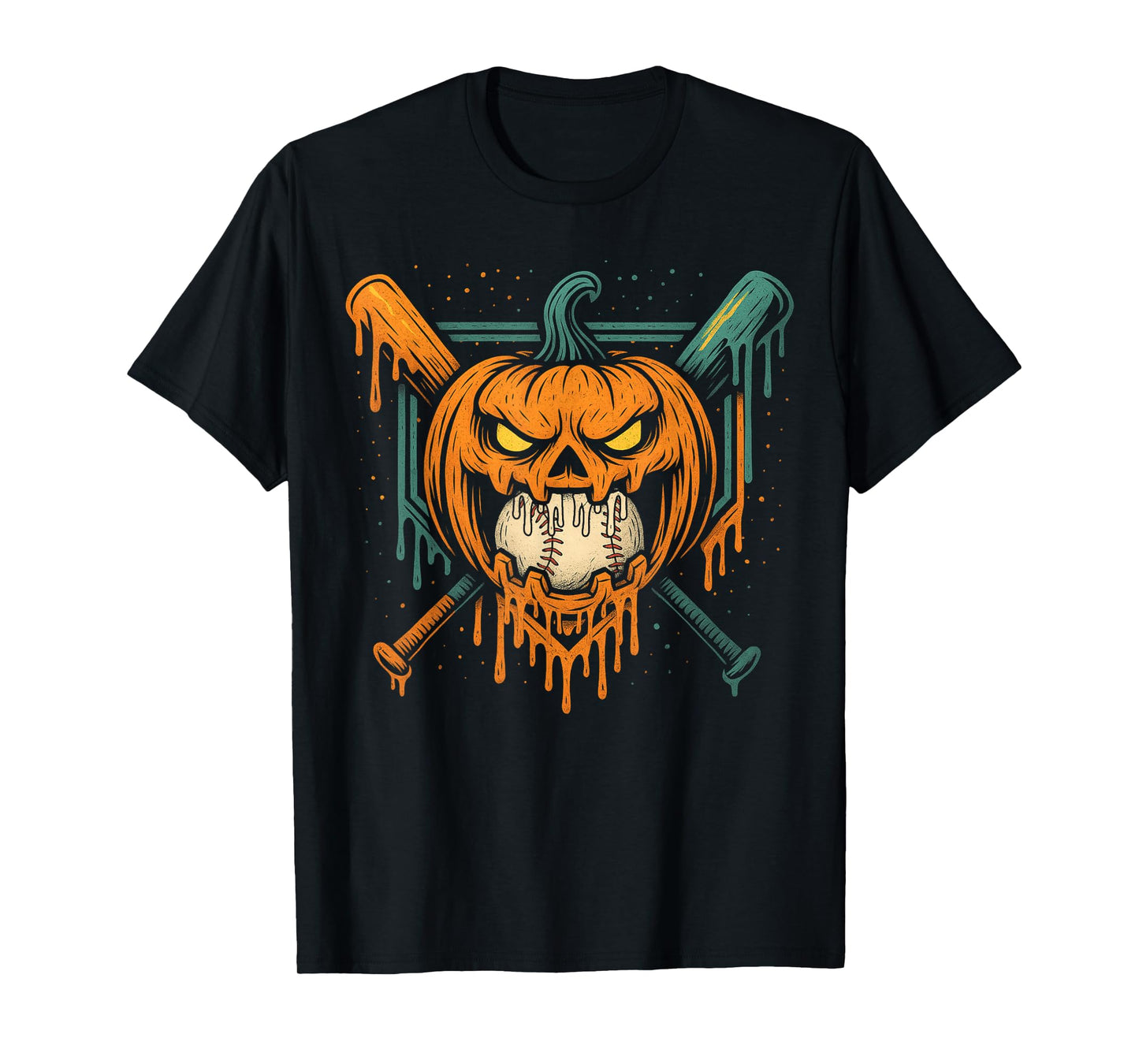 Pumpkin Halloween Baseball Ice Cream Drip Spooky Boys Youth T-Shirt