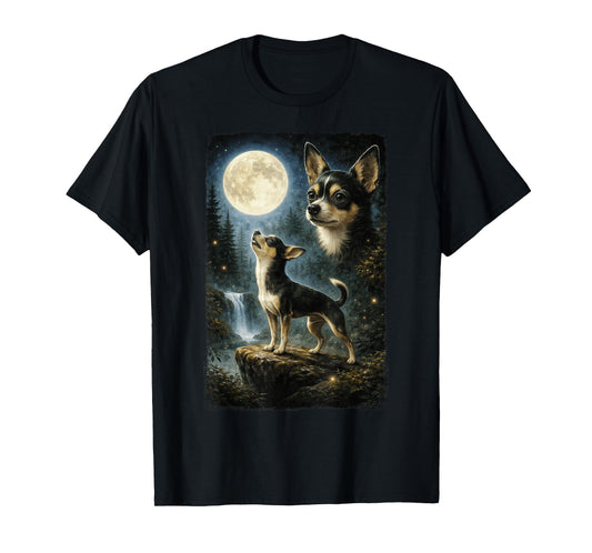 Funny Chihuahua Art Design Chihuahua Howling at The Moon T-Shirt