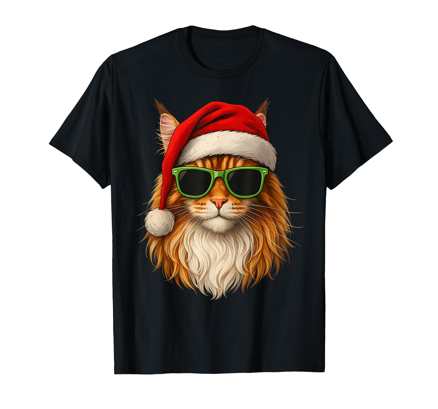 Meowy Catmas Santa Hat Maine Coon Cat Christmas Pajamas T-Shirt