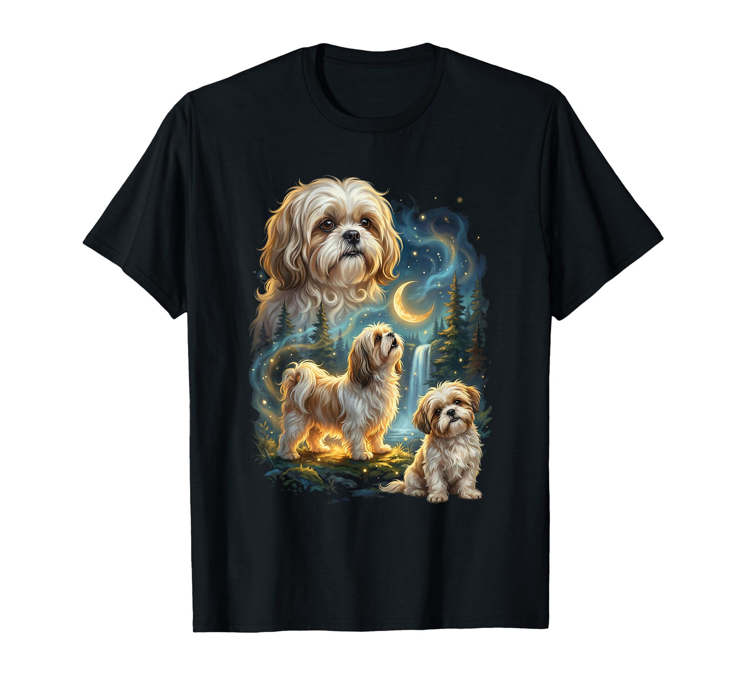 Shih Tzu Howling to The Moon Night Dog Art T-Shirt