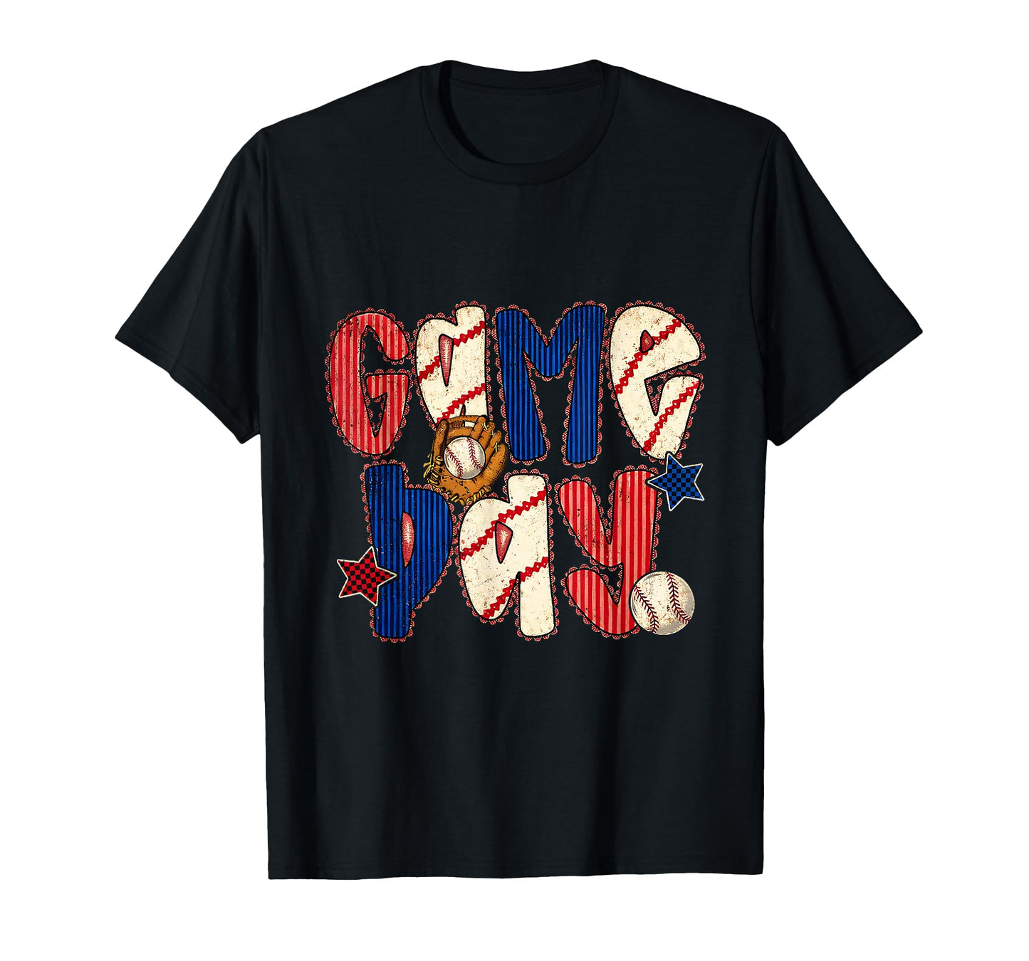 Preppy Baseball Game Day Retro Patchwork T-Shirt