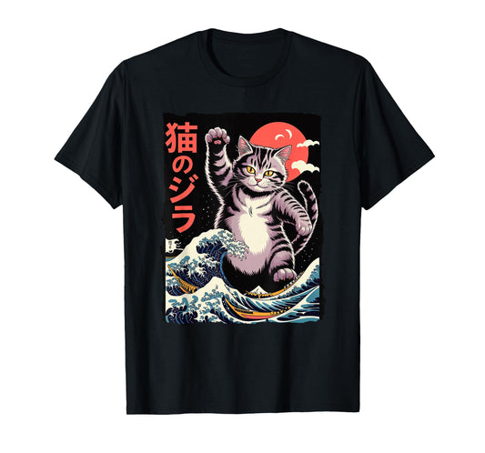 Catzilla Giant Cat Kaiju - Japanese Wave Graphic T-Shirt
