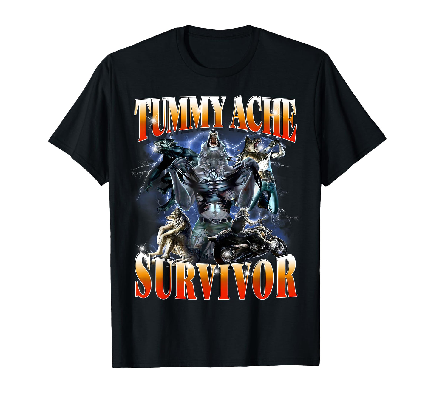 Tummy Ache Survivor Funny Alpha Wolf Meme for Men Women Kids T-Shirt