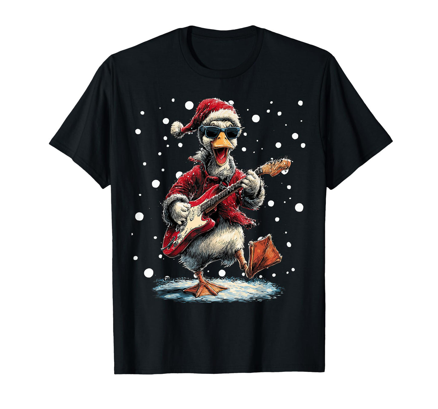 Christmas Duck Playing Guitar Funny Musician Animal Music T-Shirt