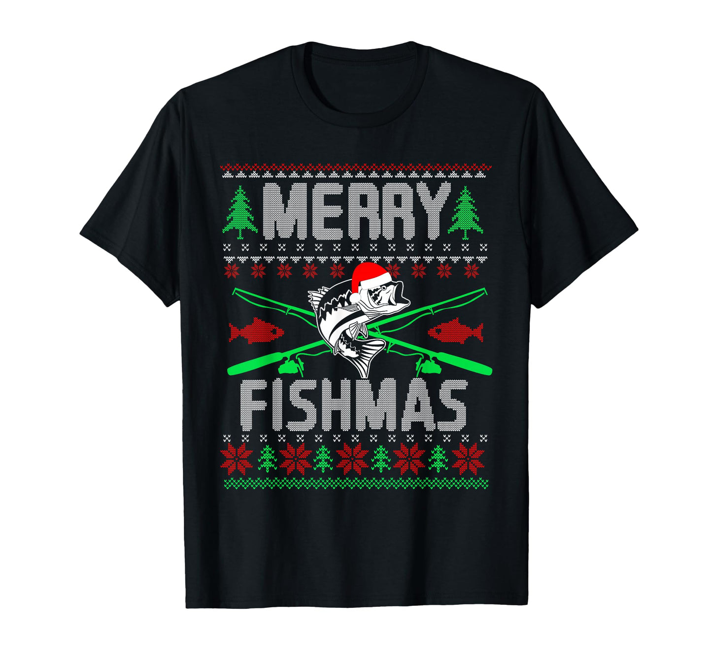 Merry Fishmas Bass Fish Fishing Christmas Ugly Sweater Xmas T-Shirt