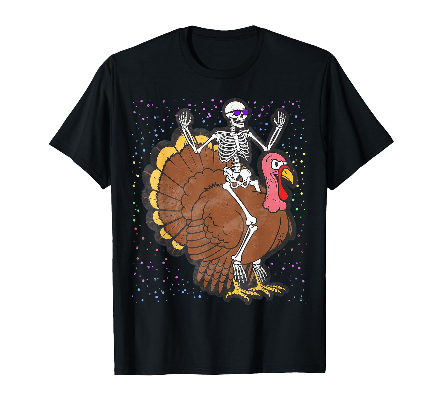 Skeleton Riding Turkey Thanksgiving Day Fall Autumn T-Shirt