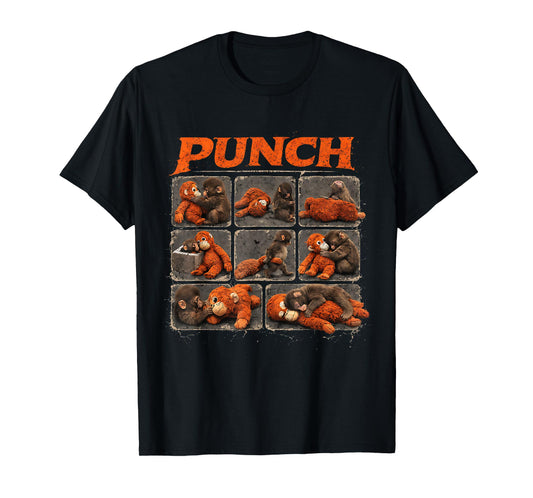 Punch Cute Monkey and Teddy Collage Design T-Shirt