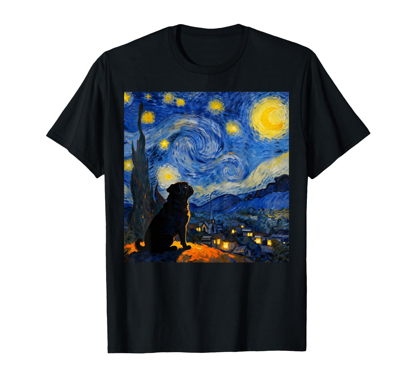 Funny Pug Graphic Van Gogh Style Starry Night Pug Lovers T-Shirt
