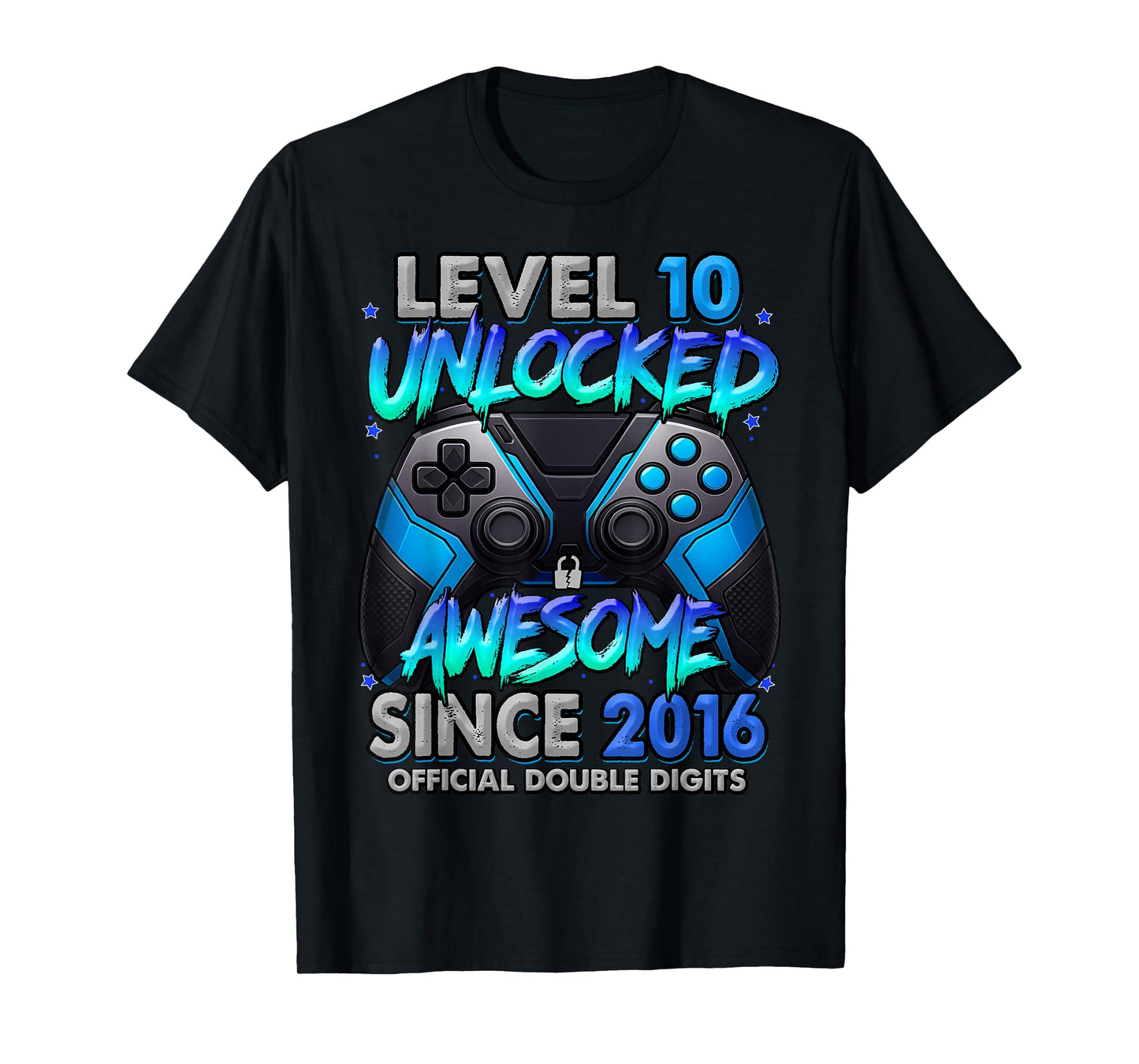 Level 10 Unlocked Awesome Since 2016 10th Birthday Gaming T-Shirt