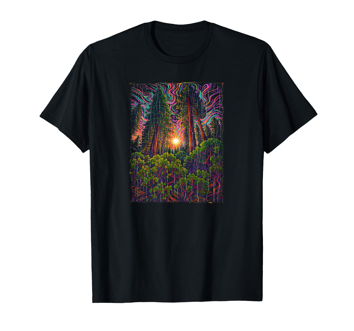 Psychedelic Forest Light and Nature Energy Design T-Shirt