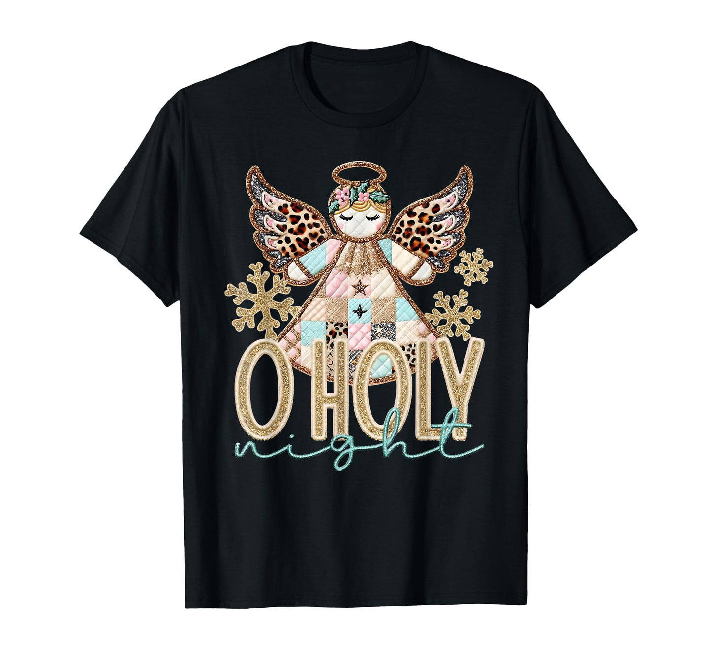 O Holy Night Patchwork Angel Christian Jesus Christmas Xmas T-Shirt