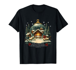 Nativity Ornament Christmas Scene Matthew 1:21 T-Shirt
