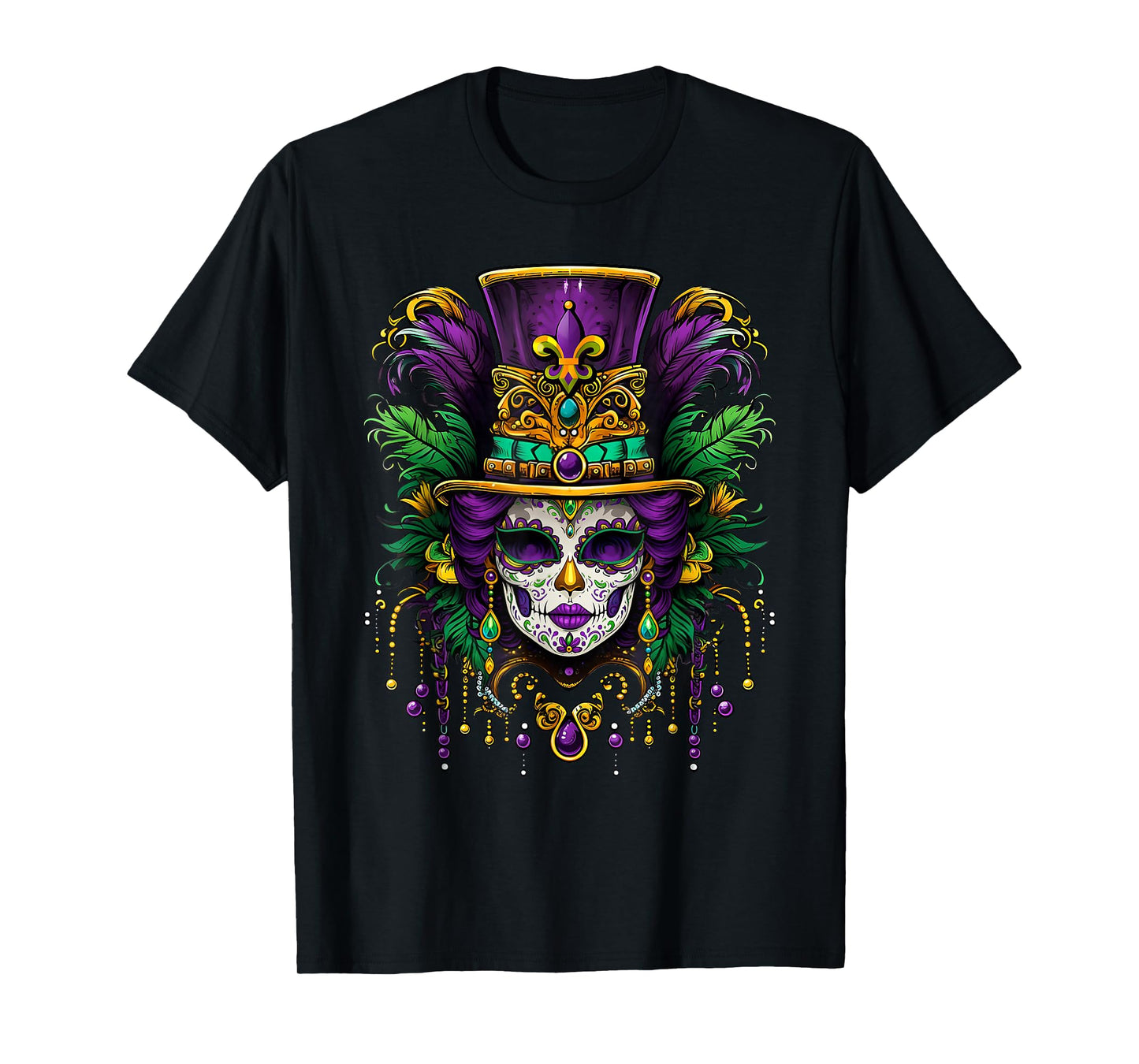 Mardi Gras Mask Feathers Carnival New Orleans Fleur De Lis T-Shirt