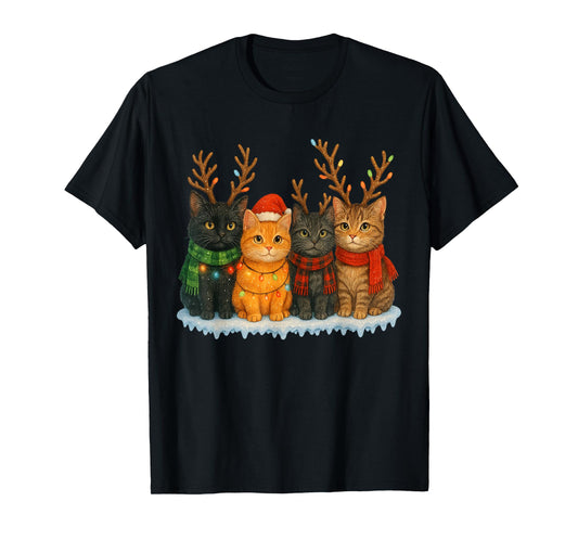 Cute Cats Santa Christmas Lights Holiday Kitten Pets Xmas T-Shirt
