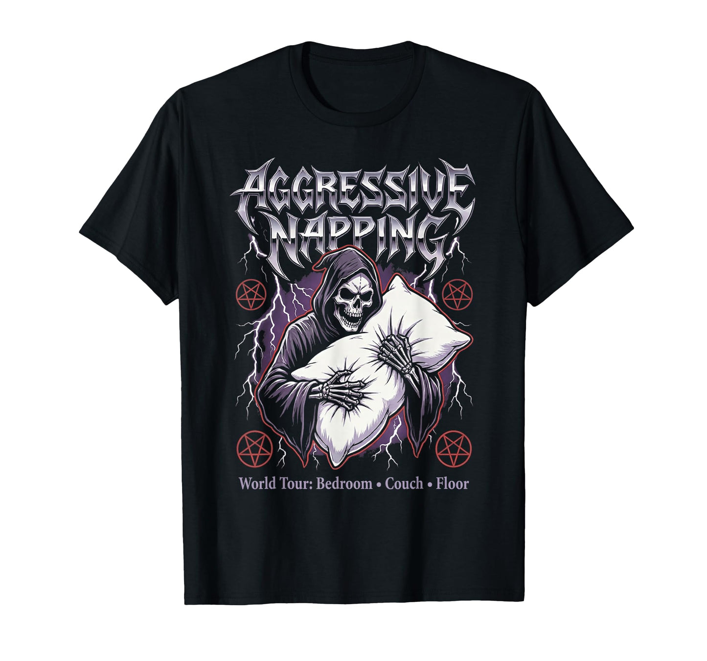 Aggressive Napping Funny Heavy Metal Grim Reaper Sleep T-Shirt