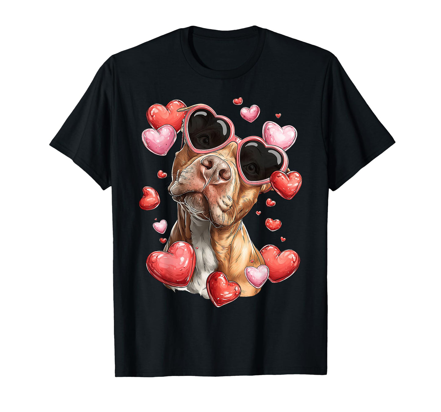Pitbull Dog Valentine's Day Heart Glasses T-Shirt
