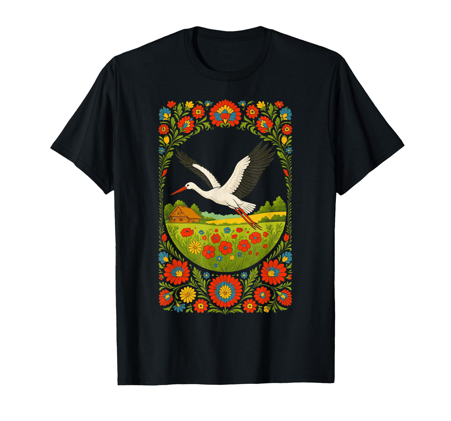 Polish Stork Folk Art Polska Countryside Design T-Shirt