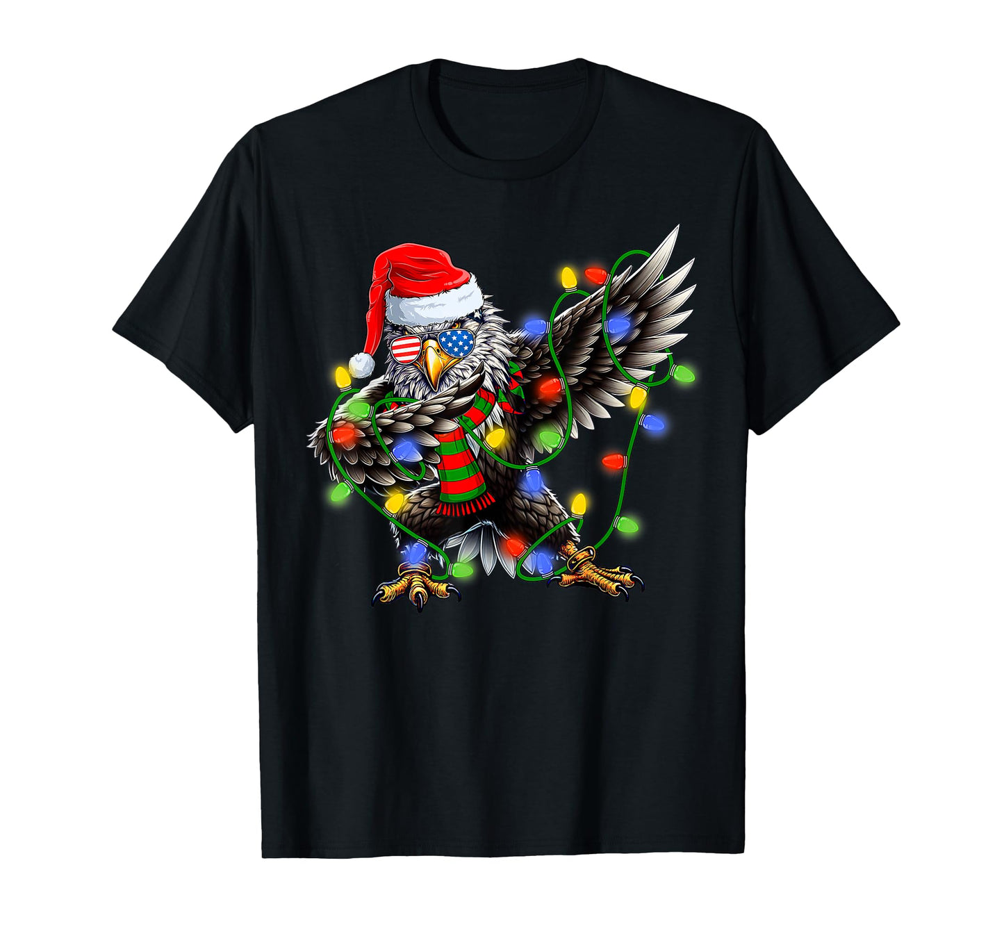 Christmas Lights Dabbing Santa Bald Eagle Xmas Men Women Kid T-Shirt