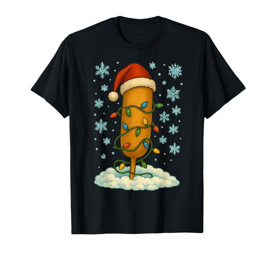 Christmas Lights Wrapped On Cute Corndog Carnival Food Lover T-Shirt