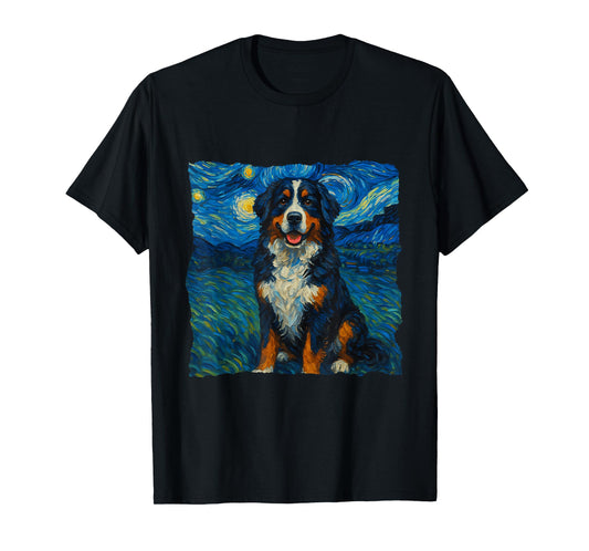 Bernese Mountain Dog Starry Night Style Painting Dog Lovers T-Shirt