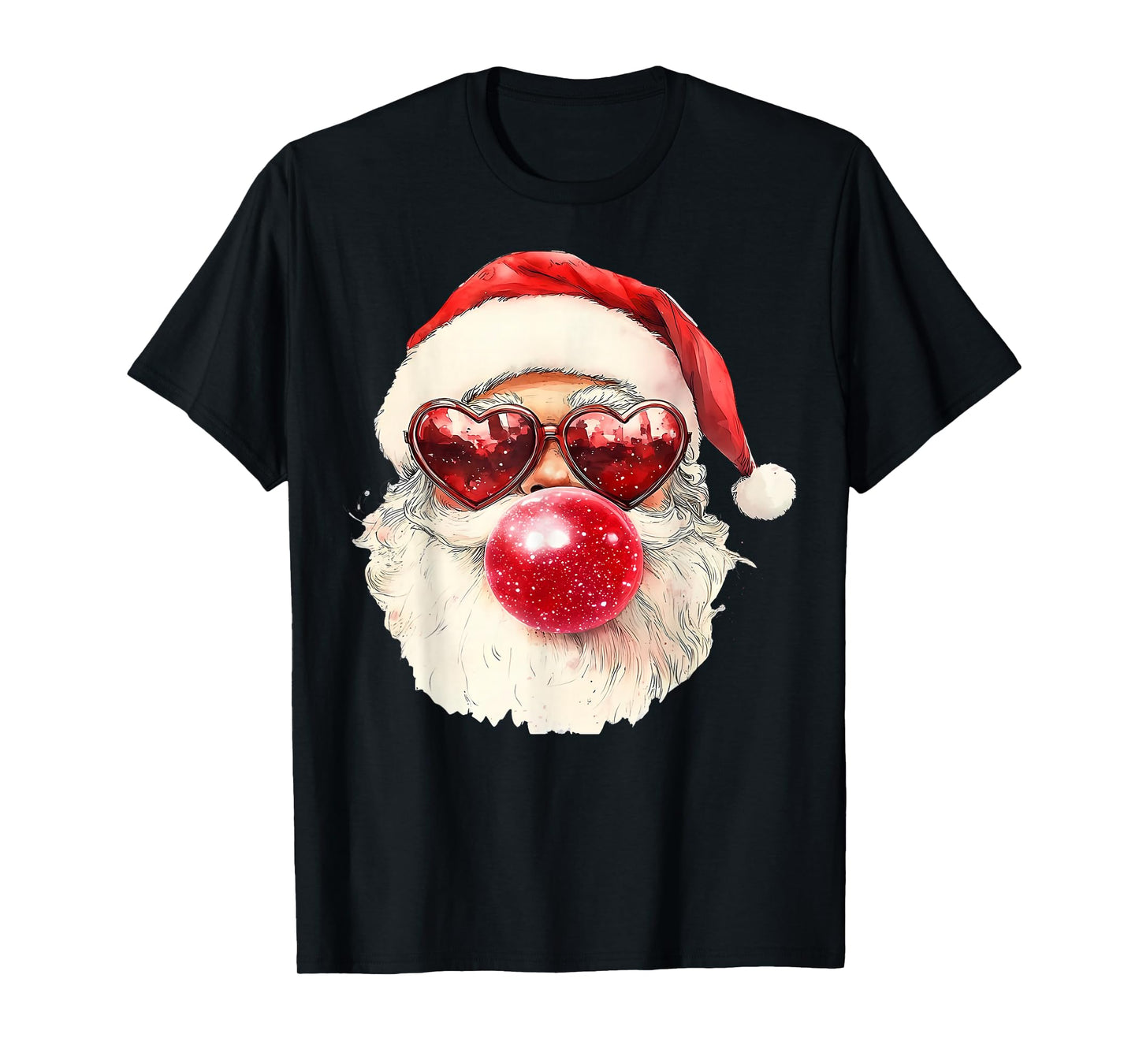 Cute Retro Santa Christmas Blowing Bubble Gum Vintage Girly T-Shirt