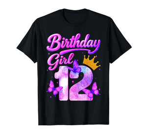Birthday Girl 12 Year Old Butterfly Theme Party 12nd Bday T-Shirt