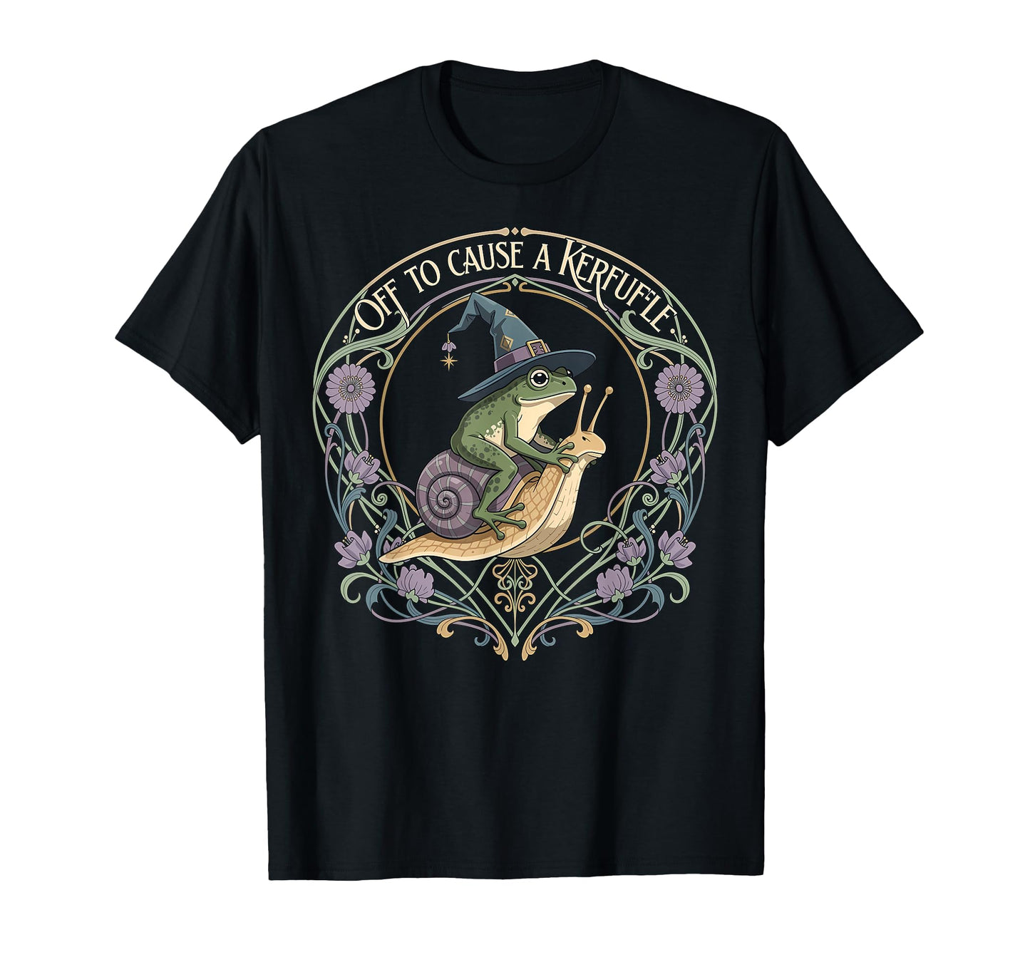 Off to Cause A Kerfuffle Witchy Frog Wizard Snail Meme Humor T-Shirt