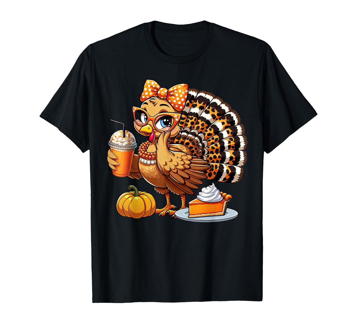 Cute Turkey Drinking Coffee Thanksgiving Womens Turkey Day T-Shirt