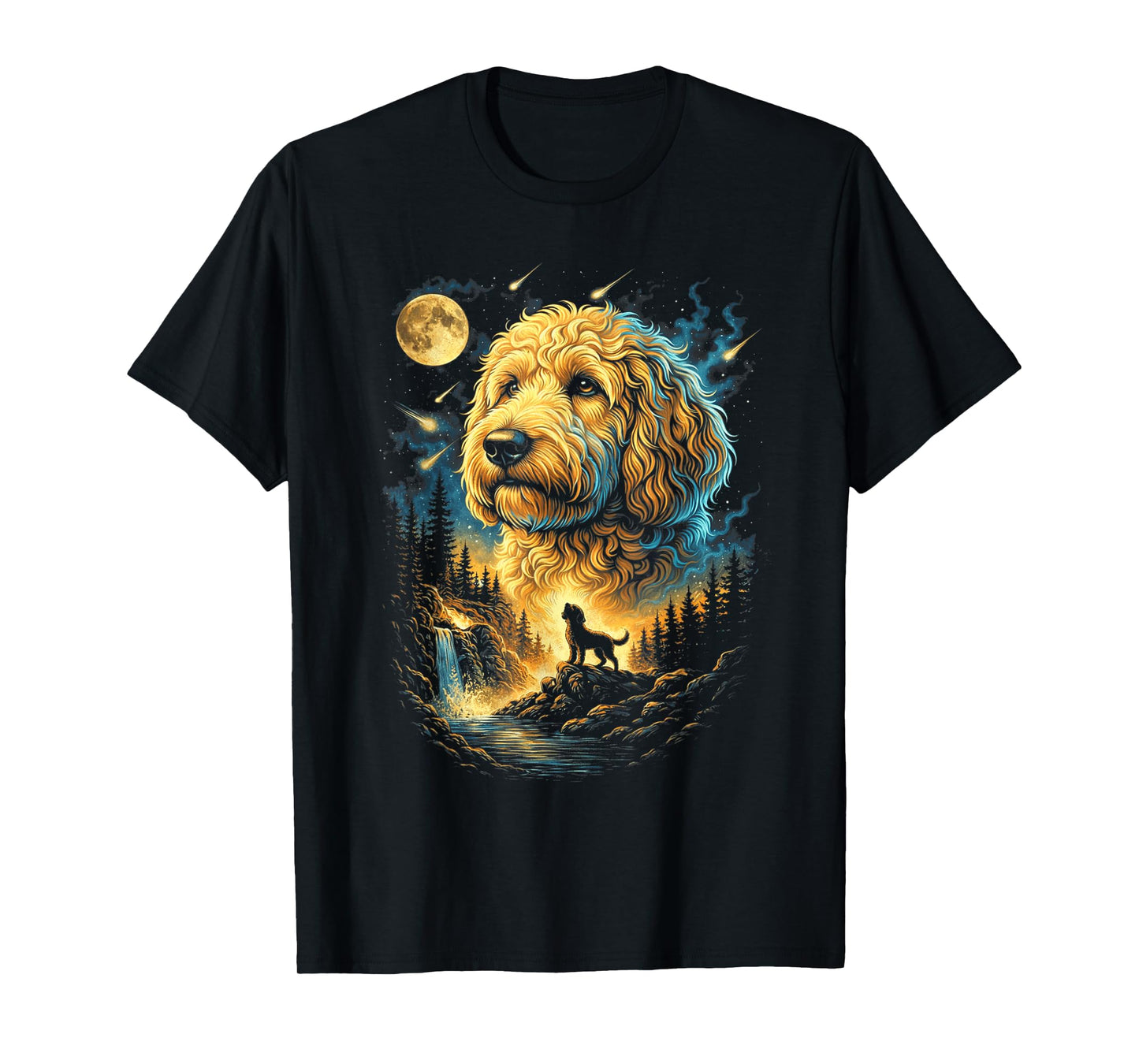 Goldendoodle Howling to The Moon Vintage 90s Funny Dog T-Shirt
