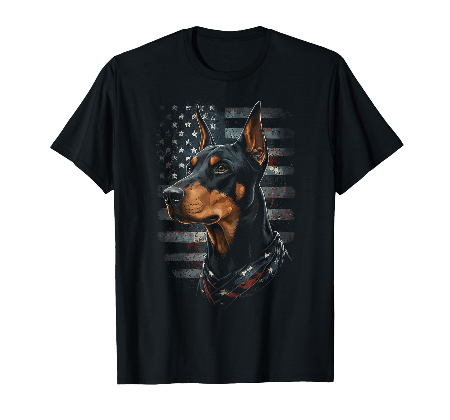 Doberman Pinscher Dog American Flag Patriotic Vintage USA T-Shirt