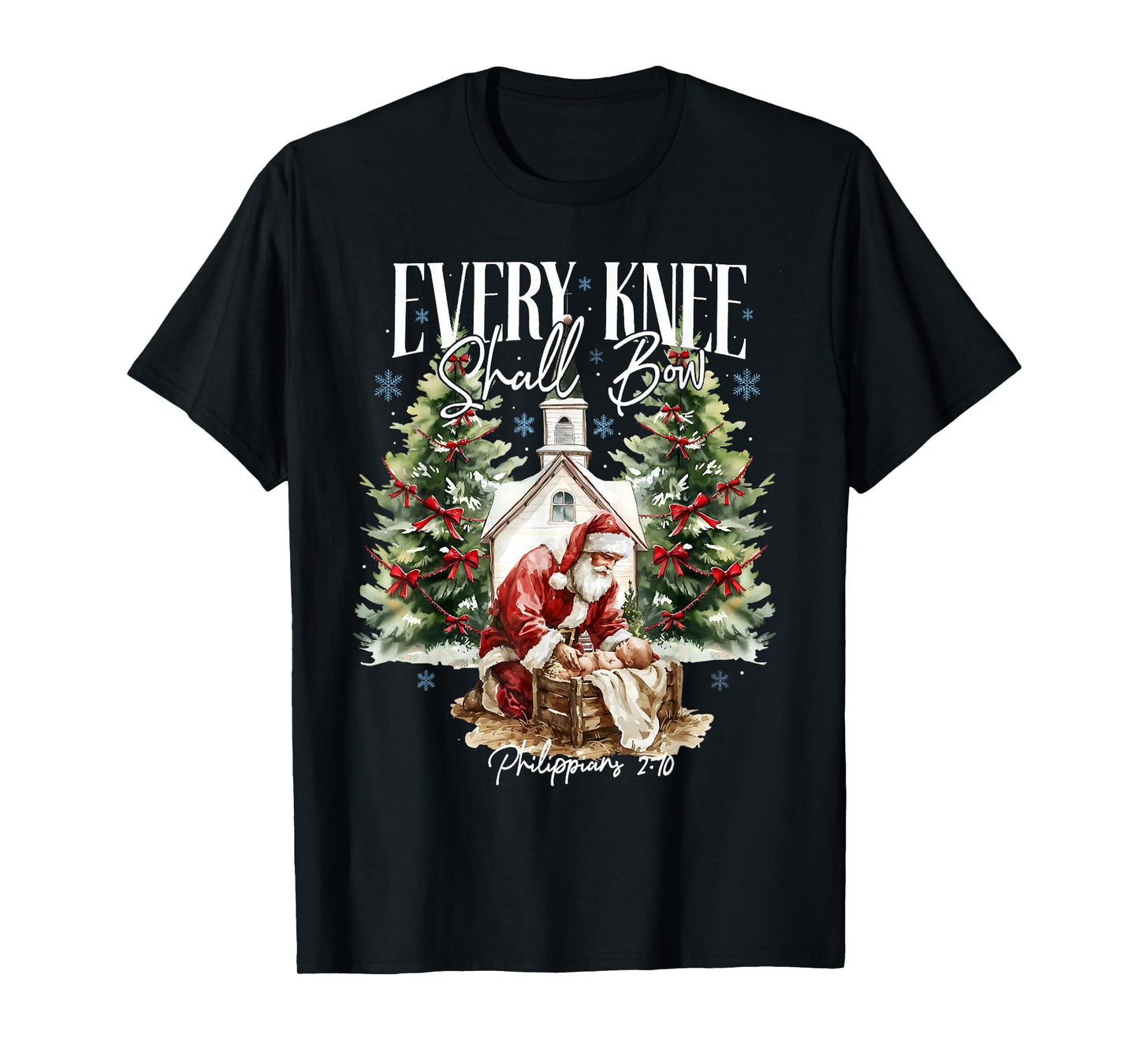 Every Knee Shall Bow Jesus Christian Santa Claus Christmas T-Shirt