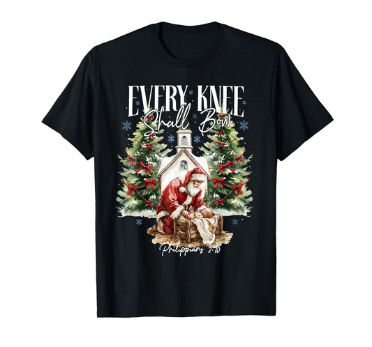 Every Knee Shall Bow Jesus Christian Santa Claus Christmas T-Shirt