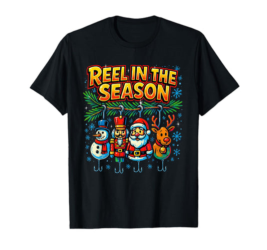 Reel in The Season Funny Fishing Christmas Design T-Shirt