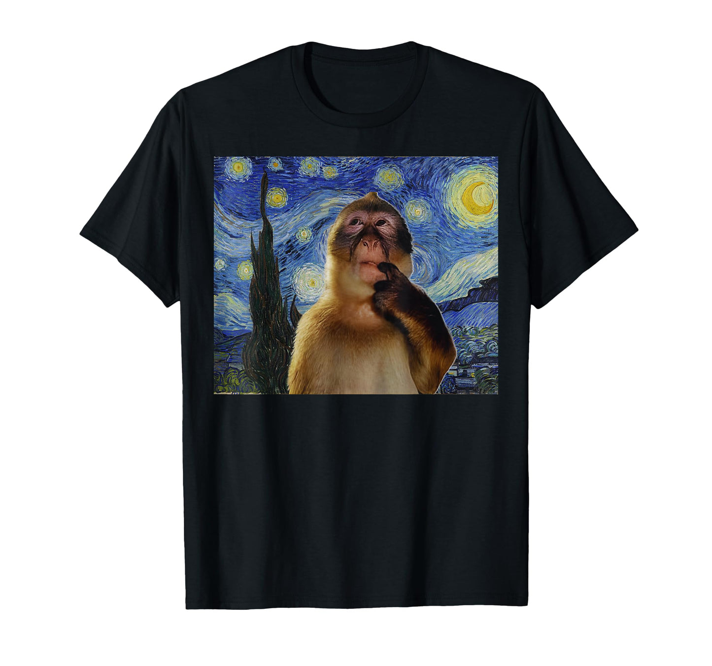 Monkey Thinking Funny Starry Night Monkey Meme Brainrot Gift T-Shirt