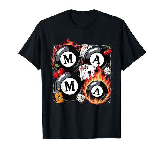 Lucky Mama Billiard 8 Balls Cherry Mother's Day Mom Life T-Shirt