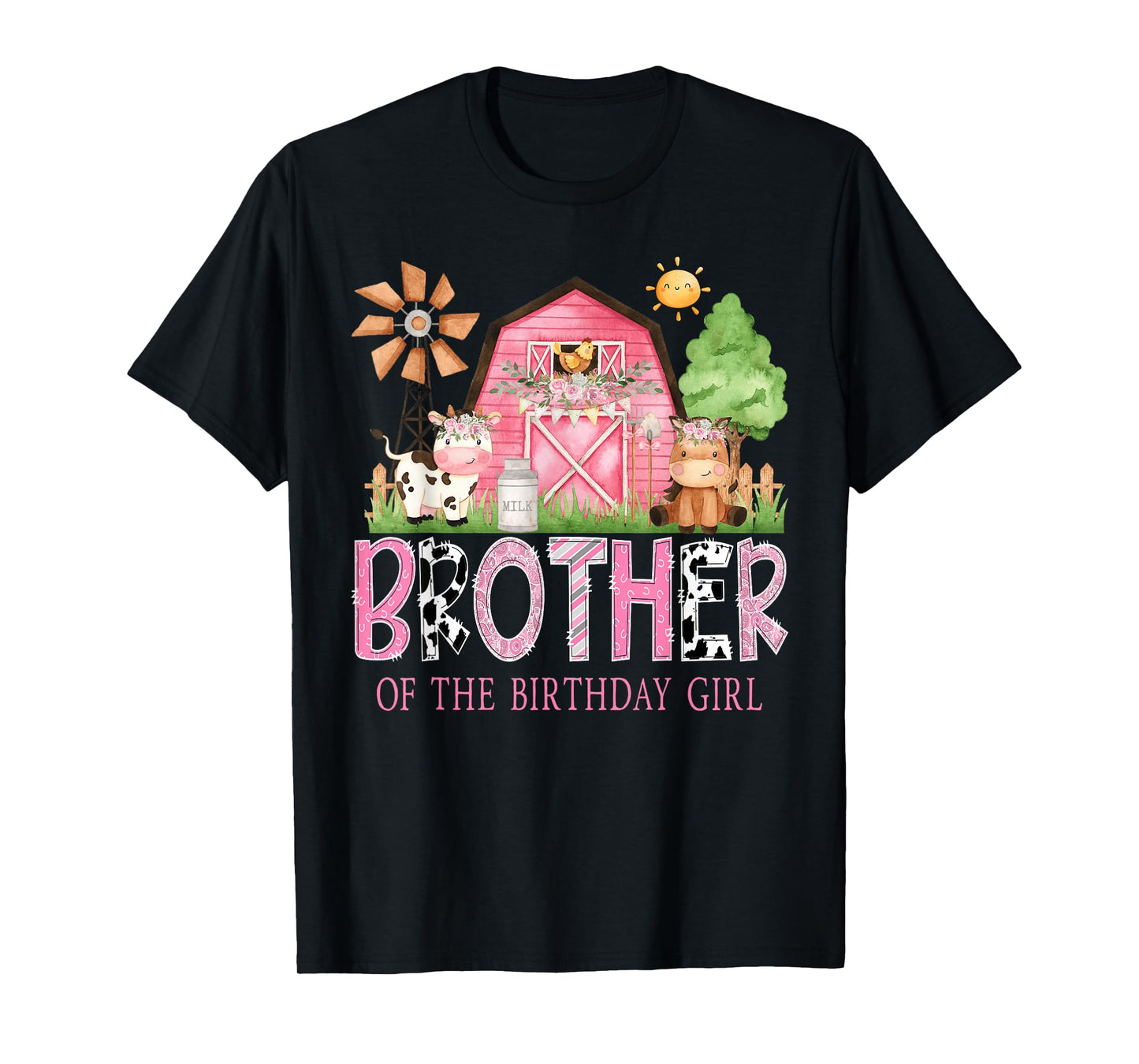 Brother of The Birthday Girl 1St Birthday Pink Cow Farm T-Shirt