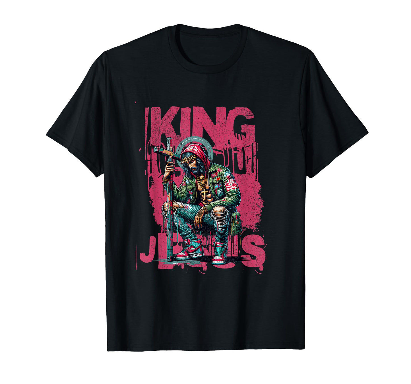 King Jesus Christian Faith | Christ with Cross for Men Women T-Shirt
