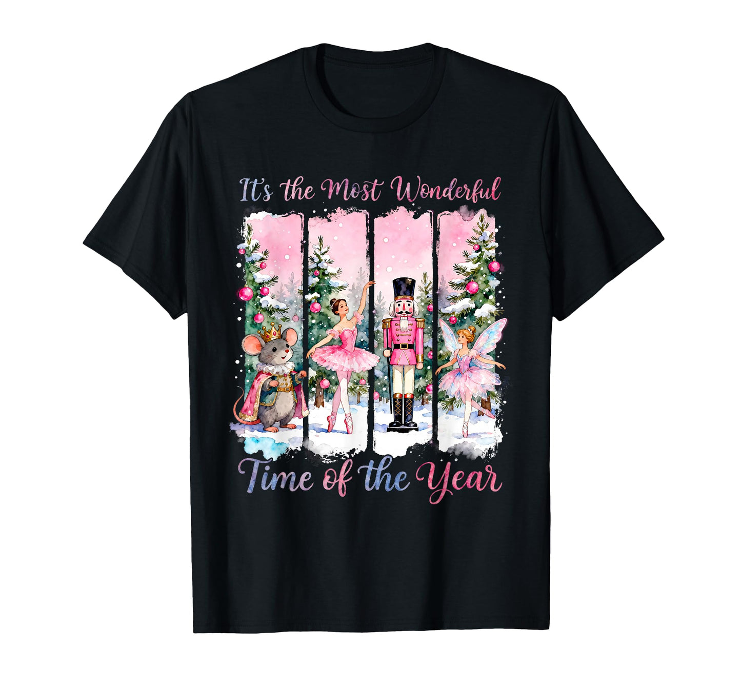 Pink Coquette Bow Nutcracker Friends Snow Globe Christmas T-Shirt