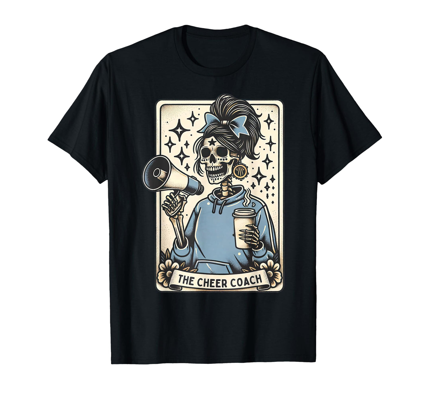Cheer Coach Tarot Card Skeleton Cheerleading Coach Halloween T-Shirt