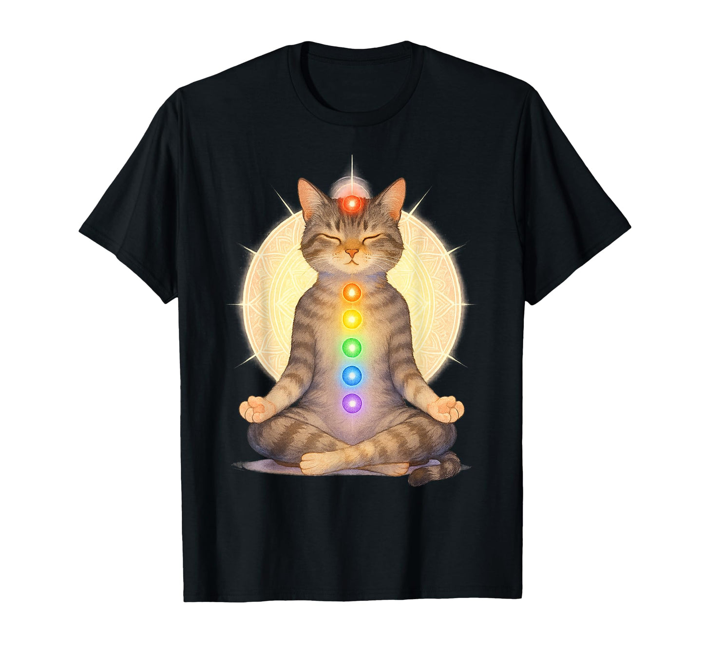 Meditating Chakra Cat Yoga Spiritual Cat Lovers Mandala T-Shirt